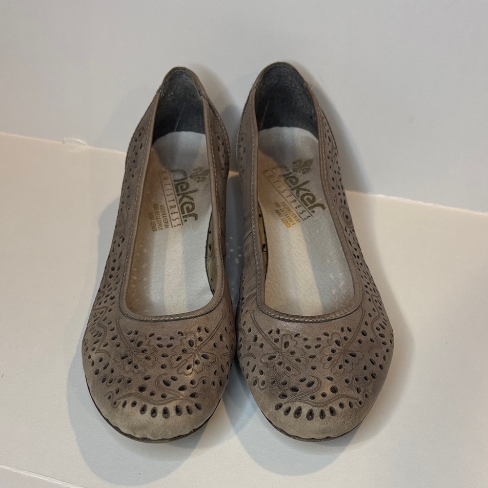 Rieker Women's Taupe Perforated Flats-GB2